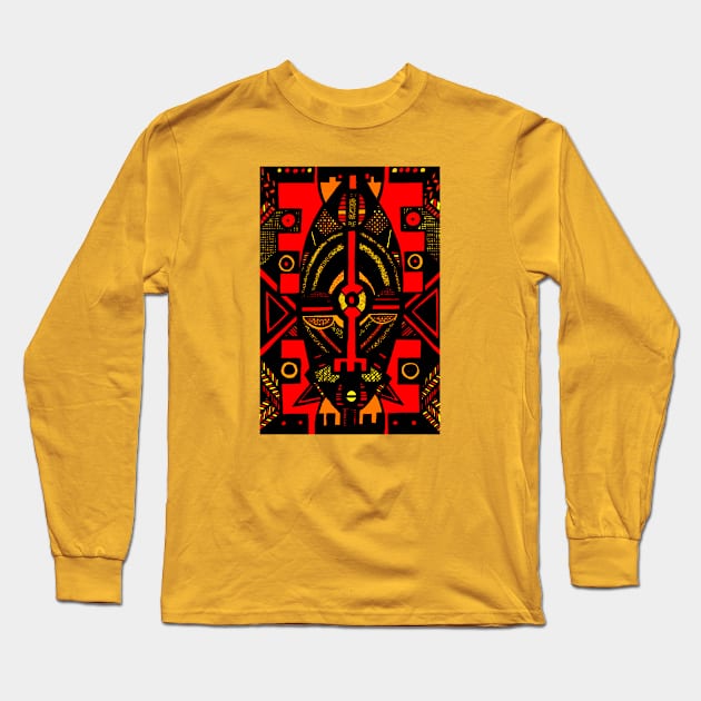 African Mask traditional tribal symbolic pattern design Long Sleeve T-Shirt by Tony Cisse Art Originals